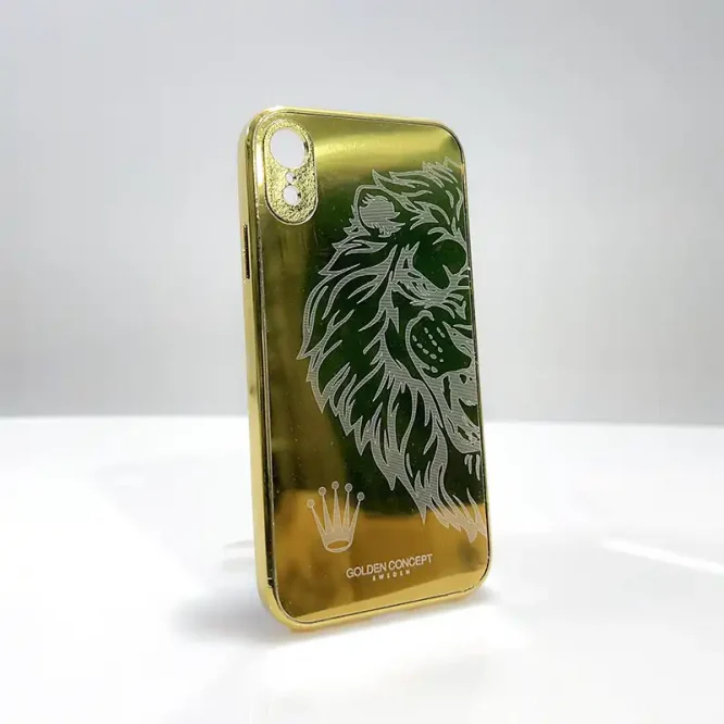LION FACE GOLDEN MIRROR FINISH BACK COVER FOR IPHONR XR